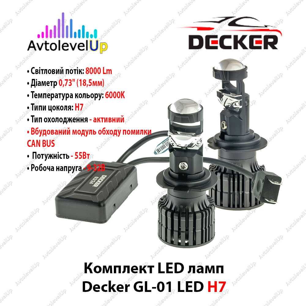 Комплект LED ламп c линзой  GL-01 H4, H7, H11, HB3, HB4 CAN BUS 12 мес