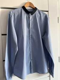 Reserved XXL męska koszula w drobną kratkę niebieska-błękitna
