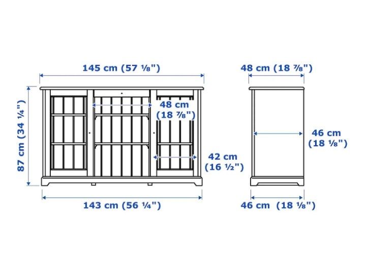 Zestaw mebli do salonu Ikea Liatorp biały - kredens, witryna, regał