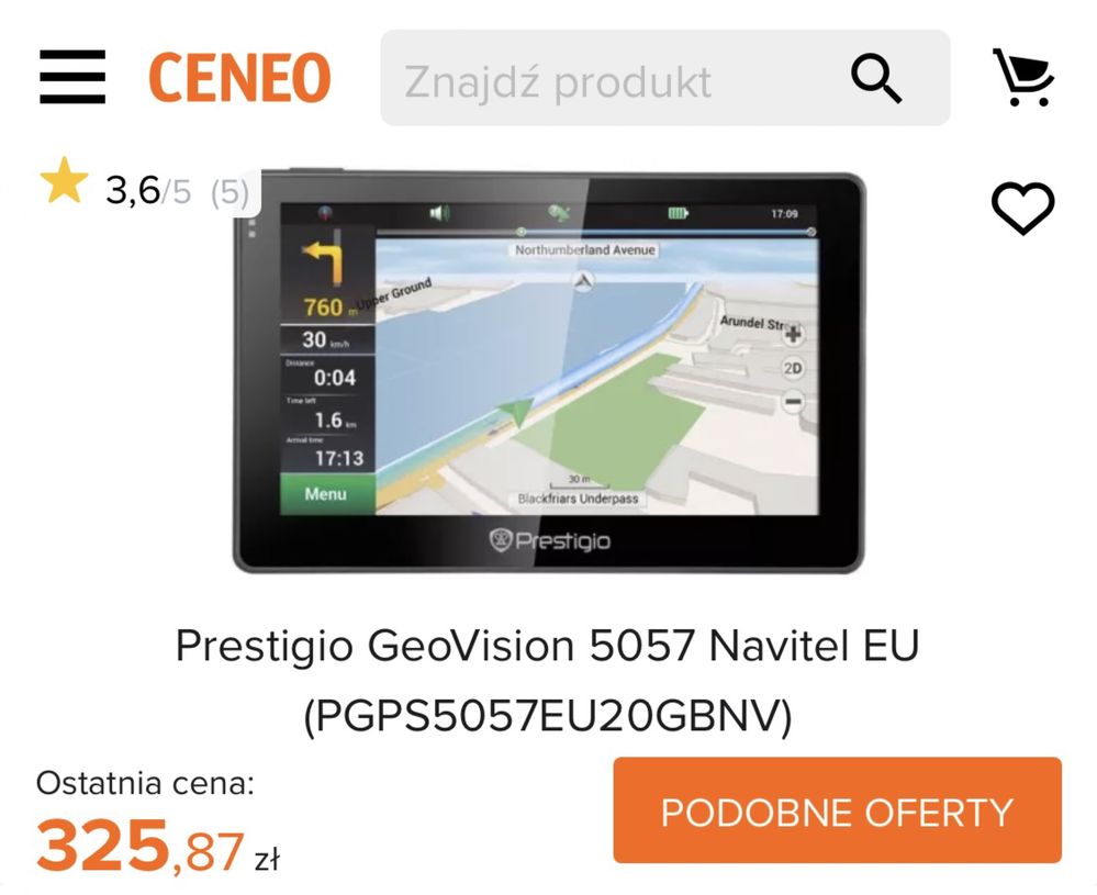 Nawigacja samochoda Prestigio GEOVISION 5057 gps navigator