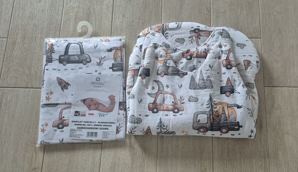 Nowa pościel bawełniana 135x100 podszewka 40x60 + śpiworek rozmiar 74