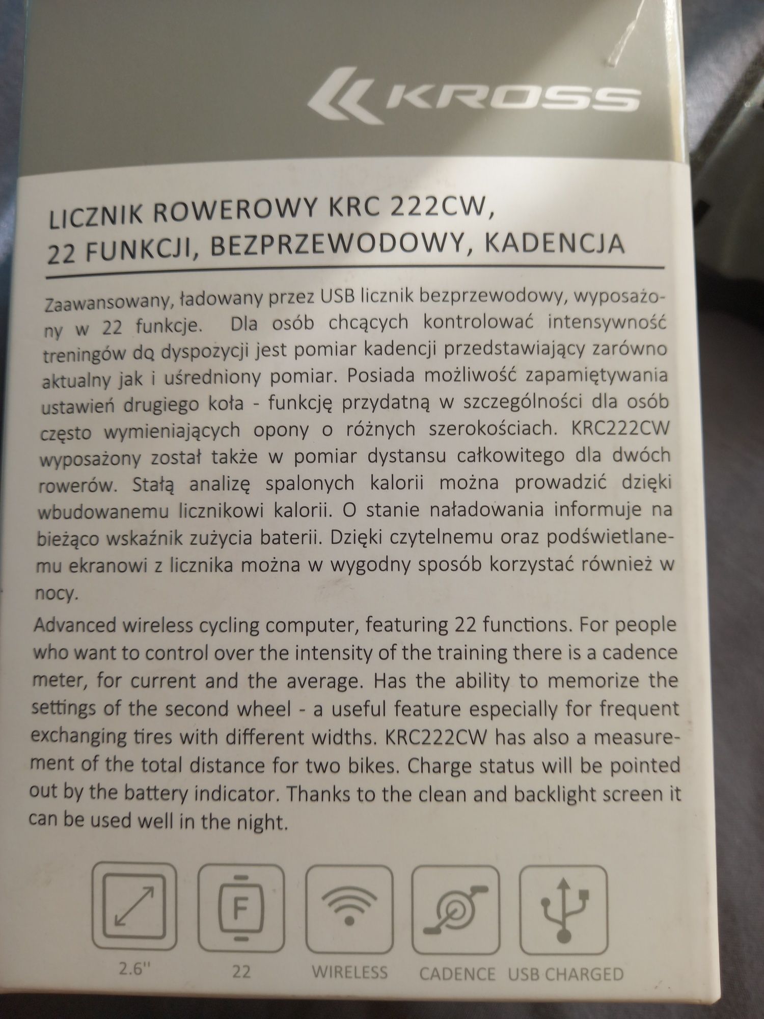 Licznik rowerowy bezprzewodowy KROSS KRC 222CW kadencja super funkcje