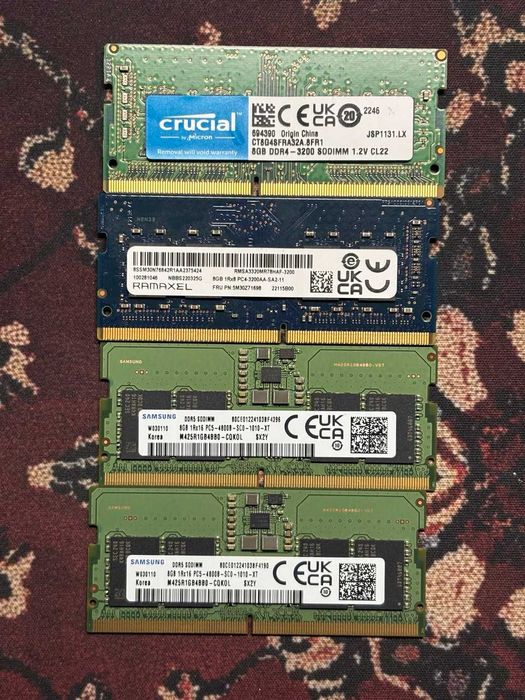 Карти пам'яті Crucial(DDR4), Ramaxel(DDR4), 2x Samsung(DDR5)