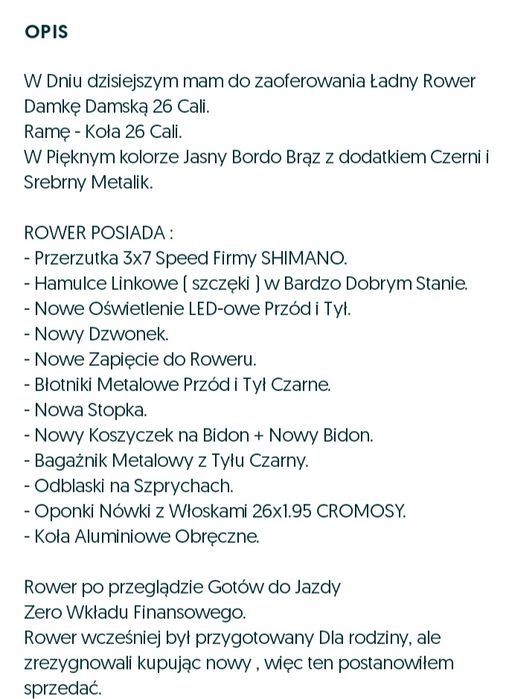 Rower gotowy do jazdy. Koła 26,kask 53-59 i nowe rękawiczki