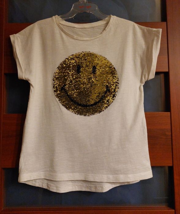 Bluzka biała dziewczęca t-shirt bawełna cekiny Be Happy 140-146 cm