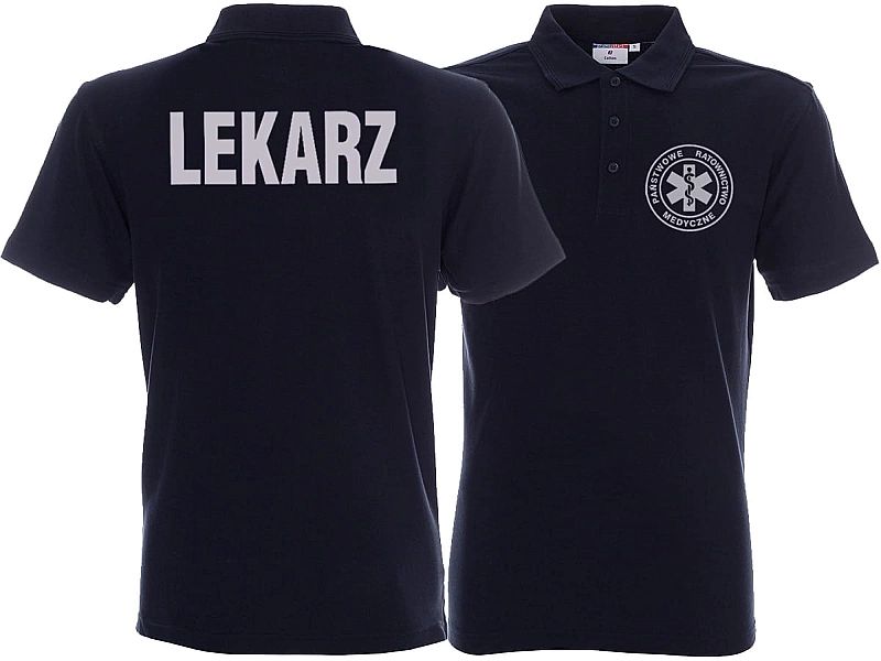 Koszulka Polo ratownicza granatowa męska odblaskowa FUNKCYJNA (XL)
