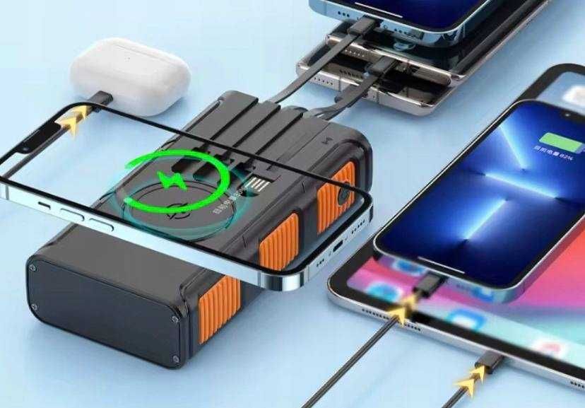 Ładowarka solarna 36000 mAh powerbank indukcja 8 portów LED