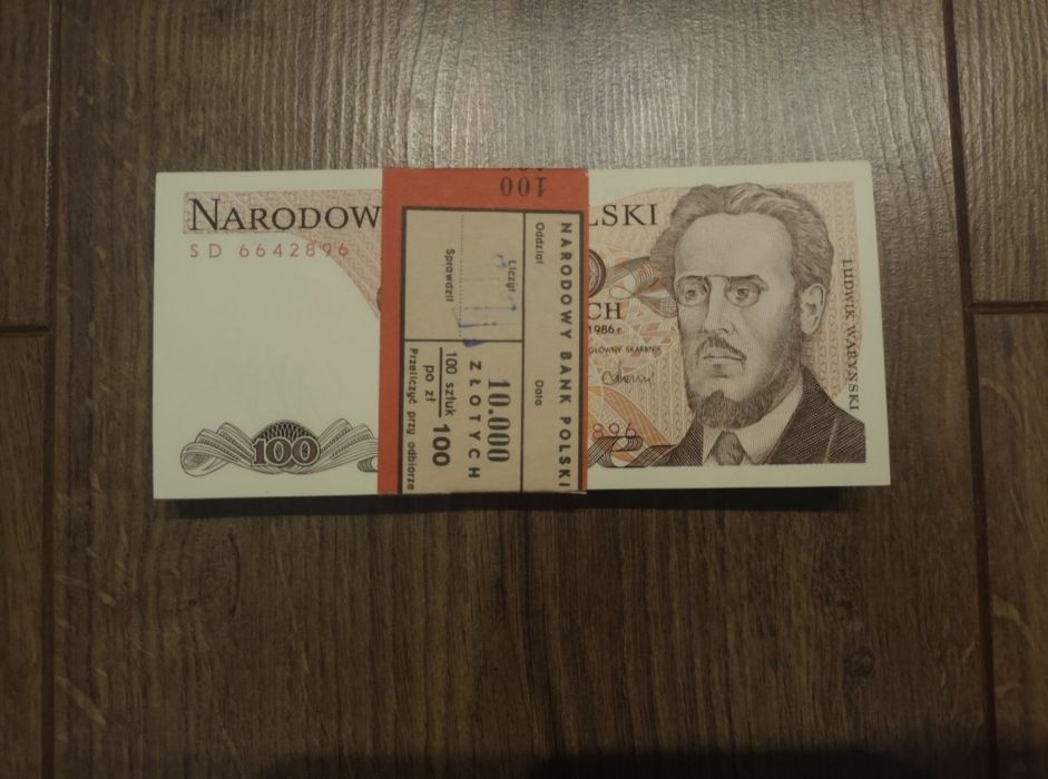 Banknot 100zl Seria SD 1986r Stan bankowy