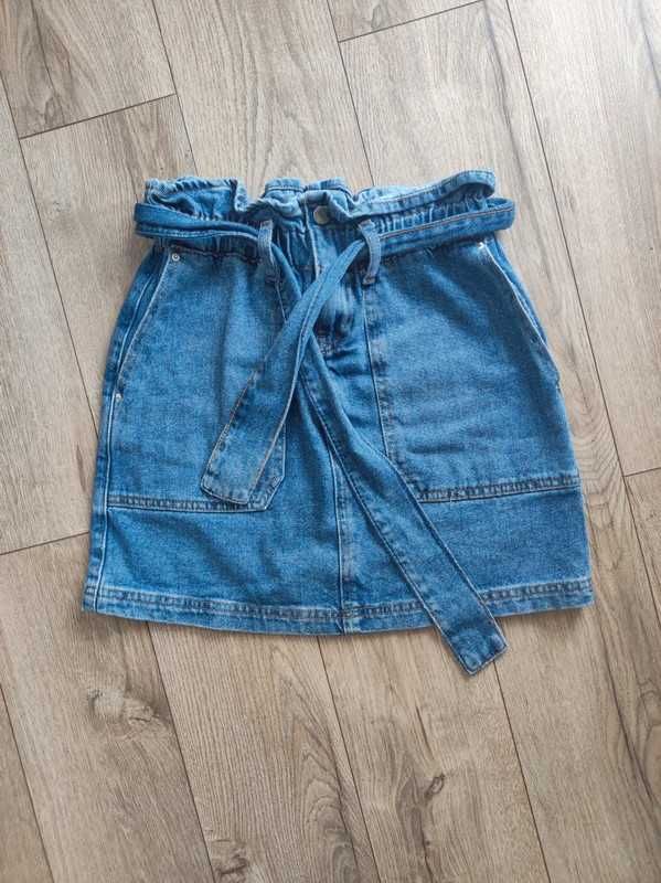 Mini spódniczka jeansowa kształt A wysoko stan 36 S vintage retro