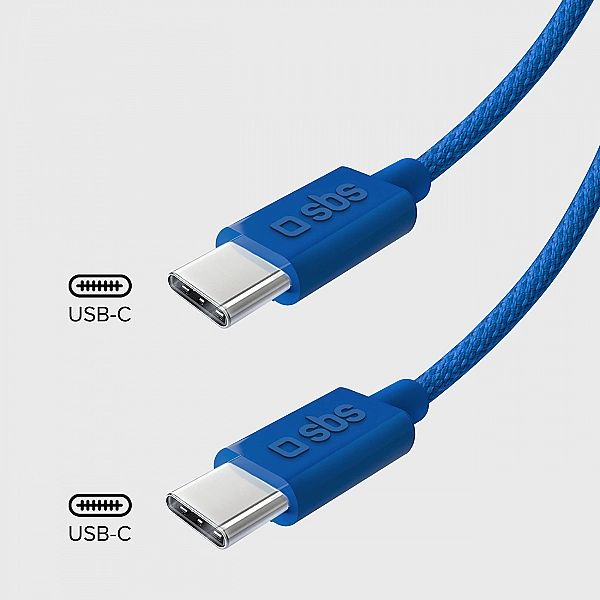 Kabel SBS TECABLETISSUETCCB USB-C - USB-C 1,5m 60W w oplocie - niebies