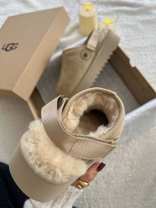 Угги UGG Lanah Clog Brown Beige Platform / Уггі Ланах Клог бежеві замш