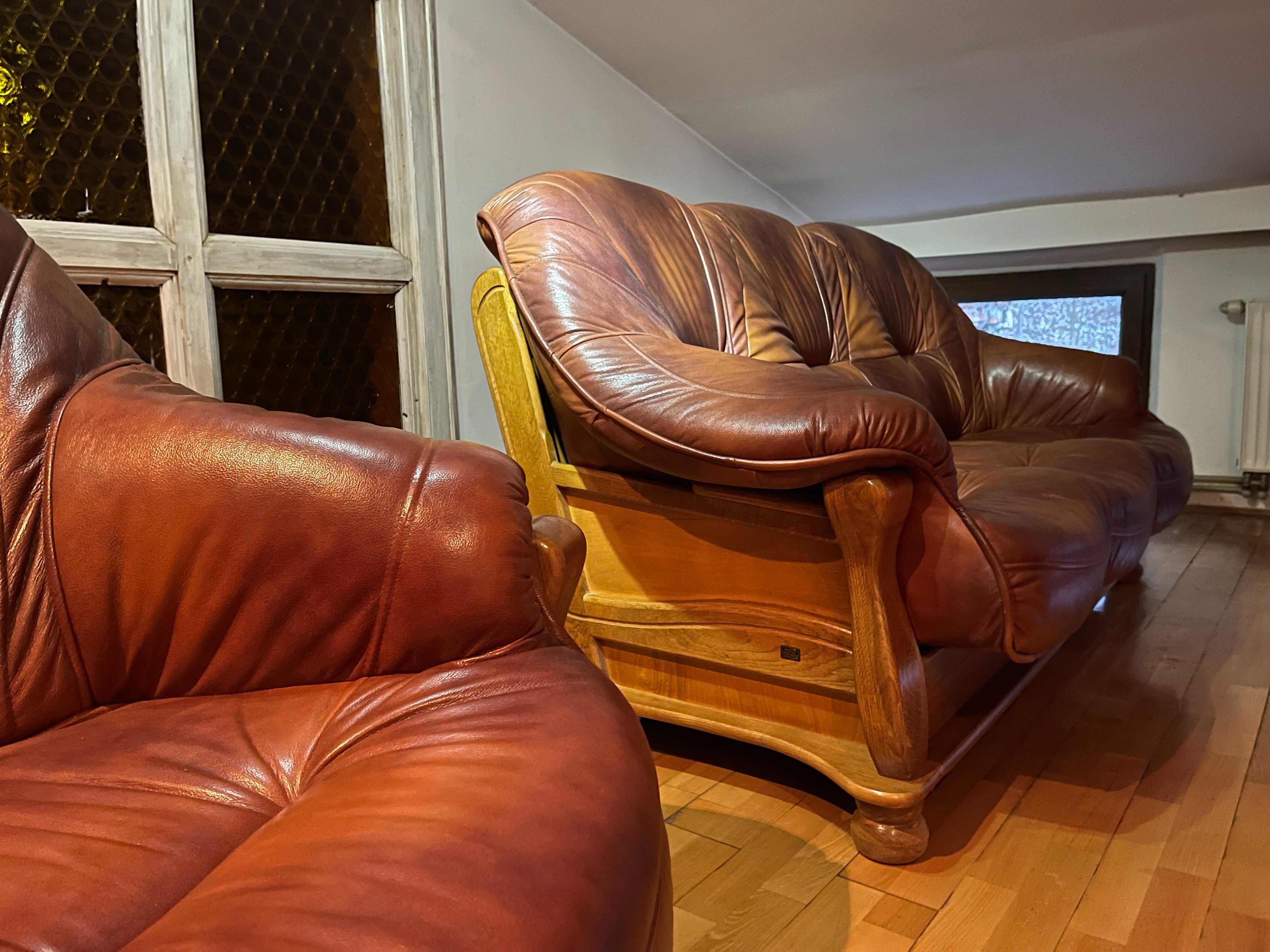 Skórzana sofa w stylu holenderskim w zestawie z fotelami + f. spania