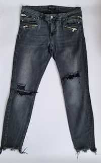 Spodnie jeansy grafitowe z rozdarciami damskie rozmiar 40 Mohito