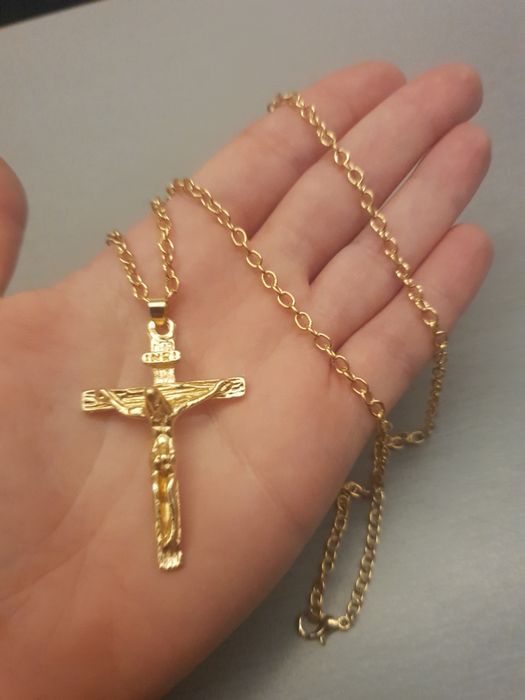 Złoty Łańcuszek Męski z Krzyżem Krzyżykiem Biżuteria Religijna