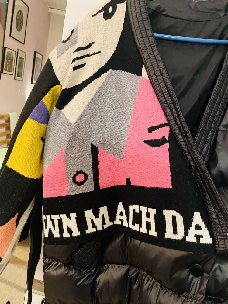 Kurtka print czarna miekka ciepła Machda L 40