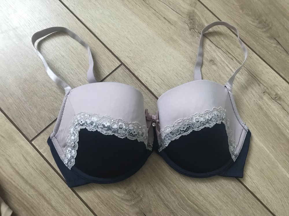 Biustonosz 80D hunkemöller granatowy pudrowy róż koronka