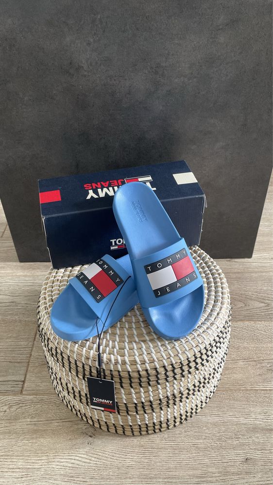 Tommy Hilfiger Jeans klapki flag pool slide blue crush 38