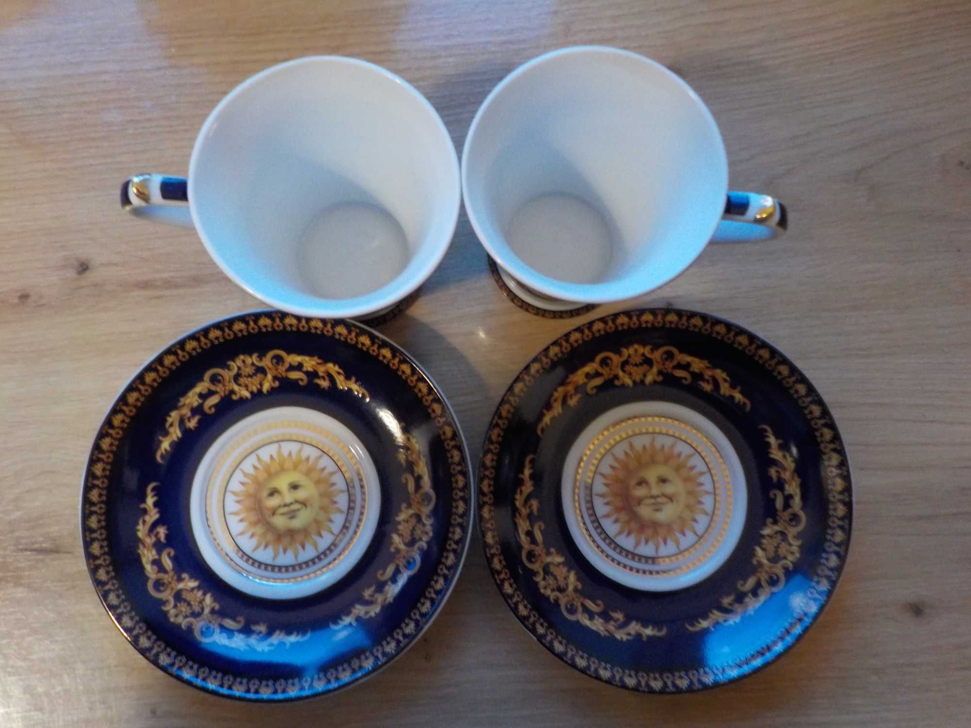 dwie filiżanki porcelanowe " royal colection / kobalt król słońce