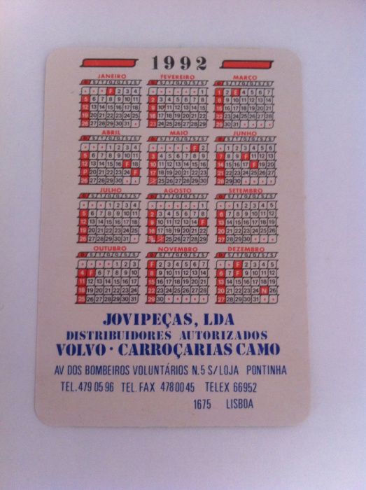 Calendários - Clubes de Futebol, 1992