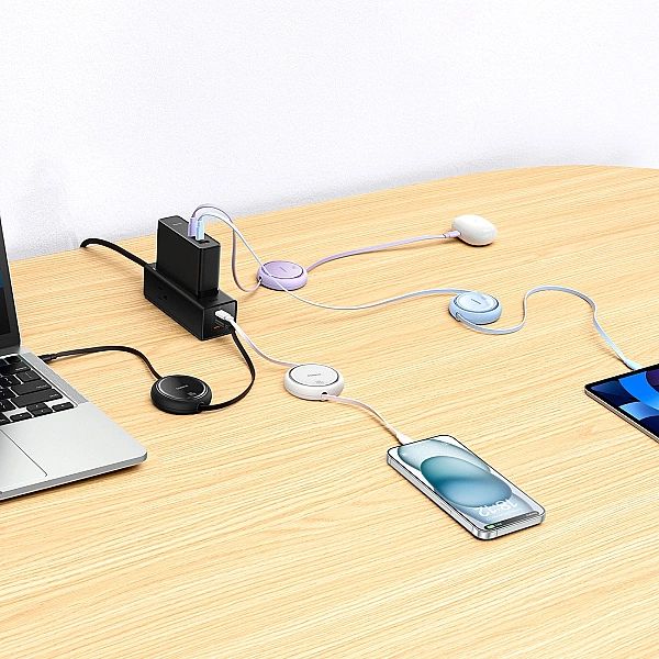 Kabel wysuwany Baseus Free2Draw Mini USB-C - USB-C 100W 1m - niebieski