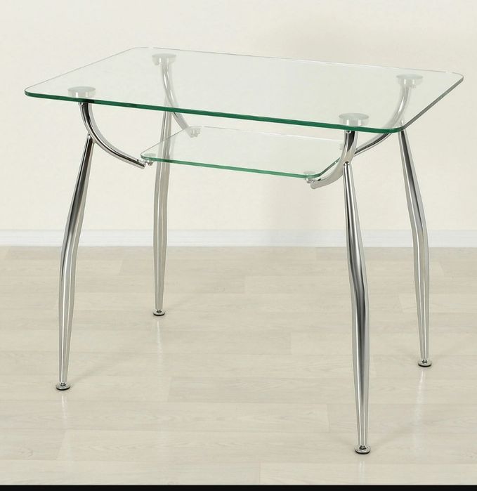 Стіл скляний обідній на металевих ніжках