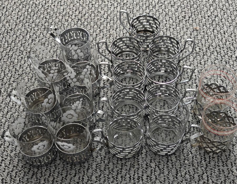 szklanki z koszyczkami metalowymi PRL