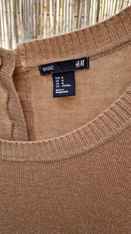 H&M sweter sweterek karmelowy camel beżowy basic klasyczny modny 38/M