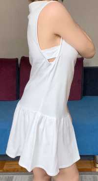 Bawełna biała krótka mini sukienka na lato z wycięciami bez rękawów