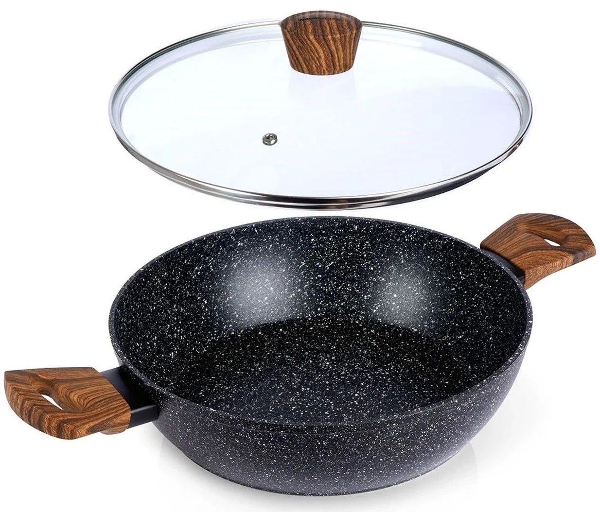 Patelnia Granitowa Z Pokrywką Do Smażenia Duszenia Niski Rondel 28 cm