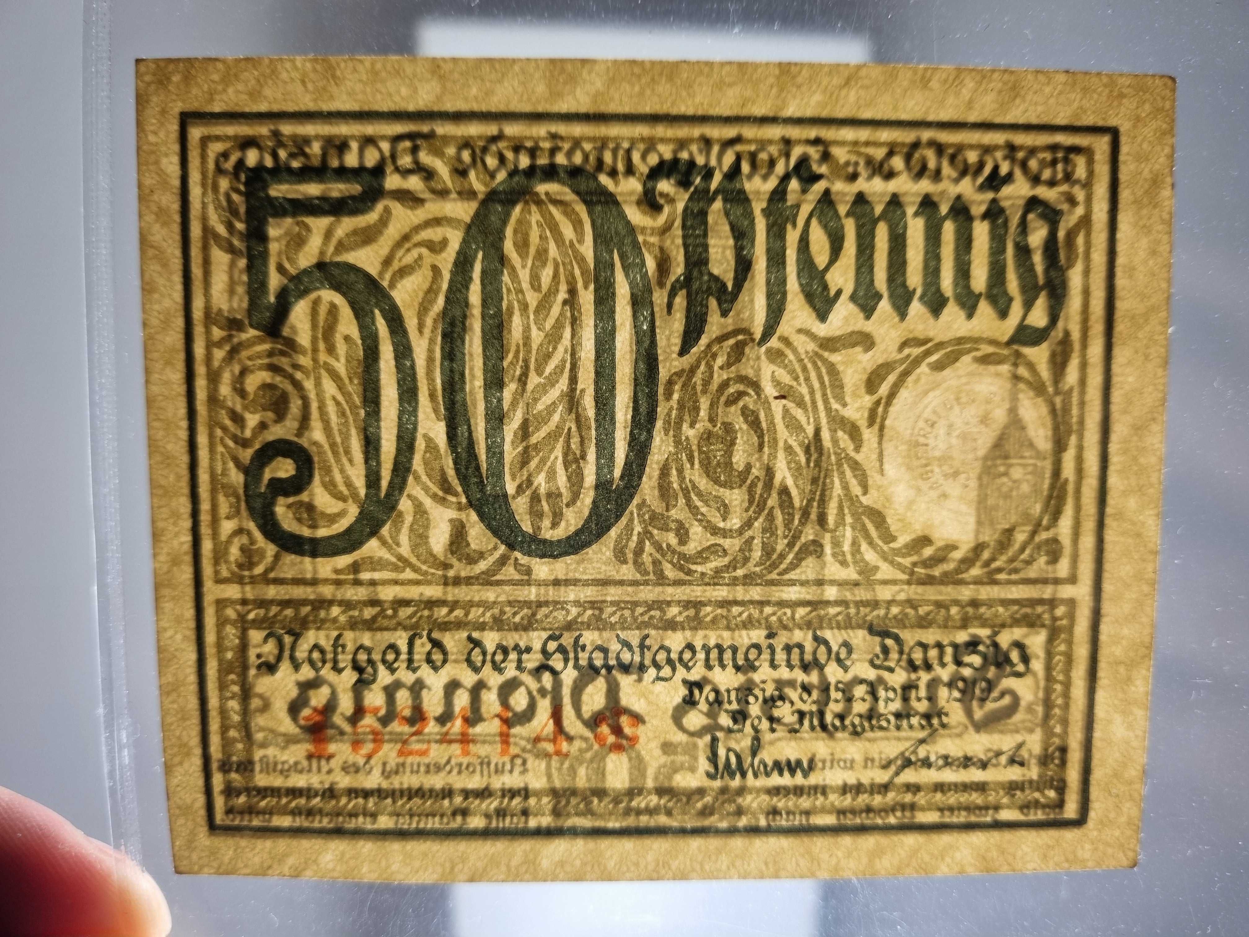50 pfennig 1919 zielone Gdańsk WMG 50 fennig 1919r UNC