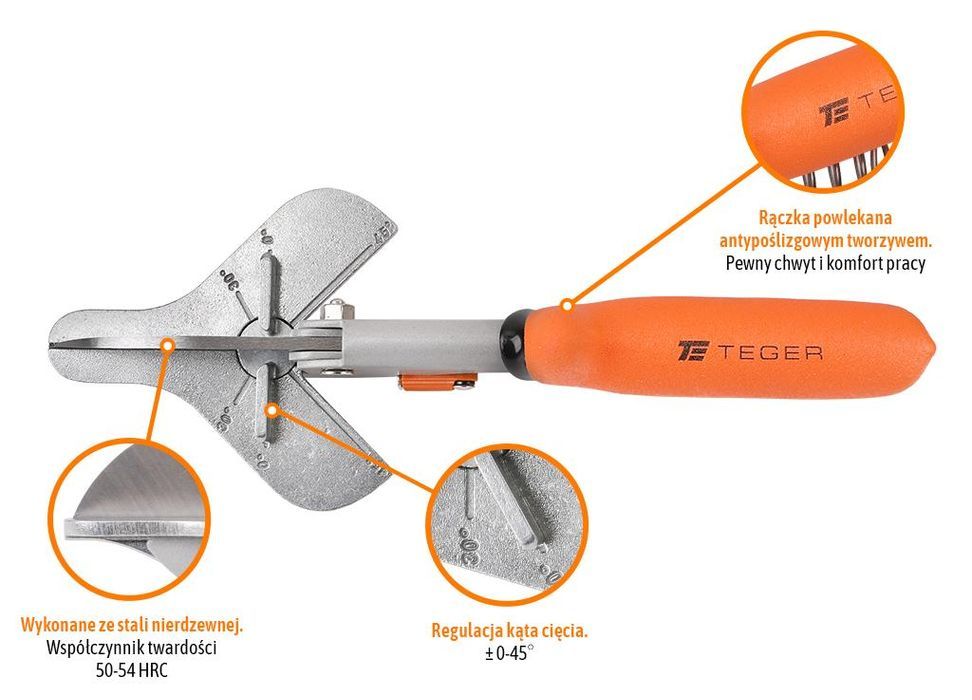 Nożyce do cięcia profili i listew z kątomierzem / TEGER