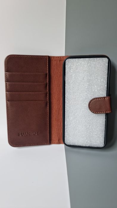 ETUI do IPhone 14 Pro SAUNPOT z klapka EKO skórą case portfel