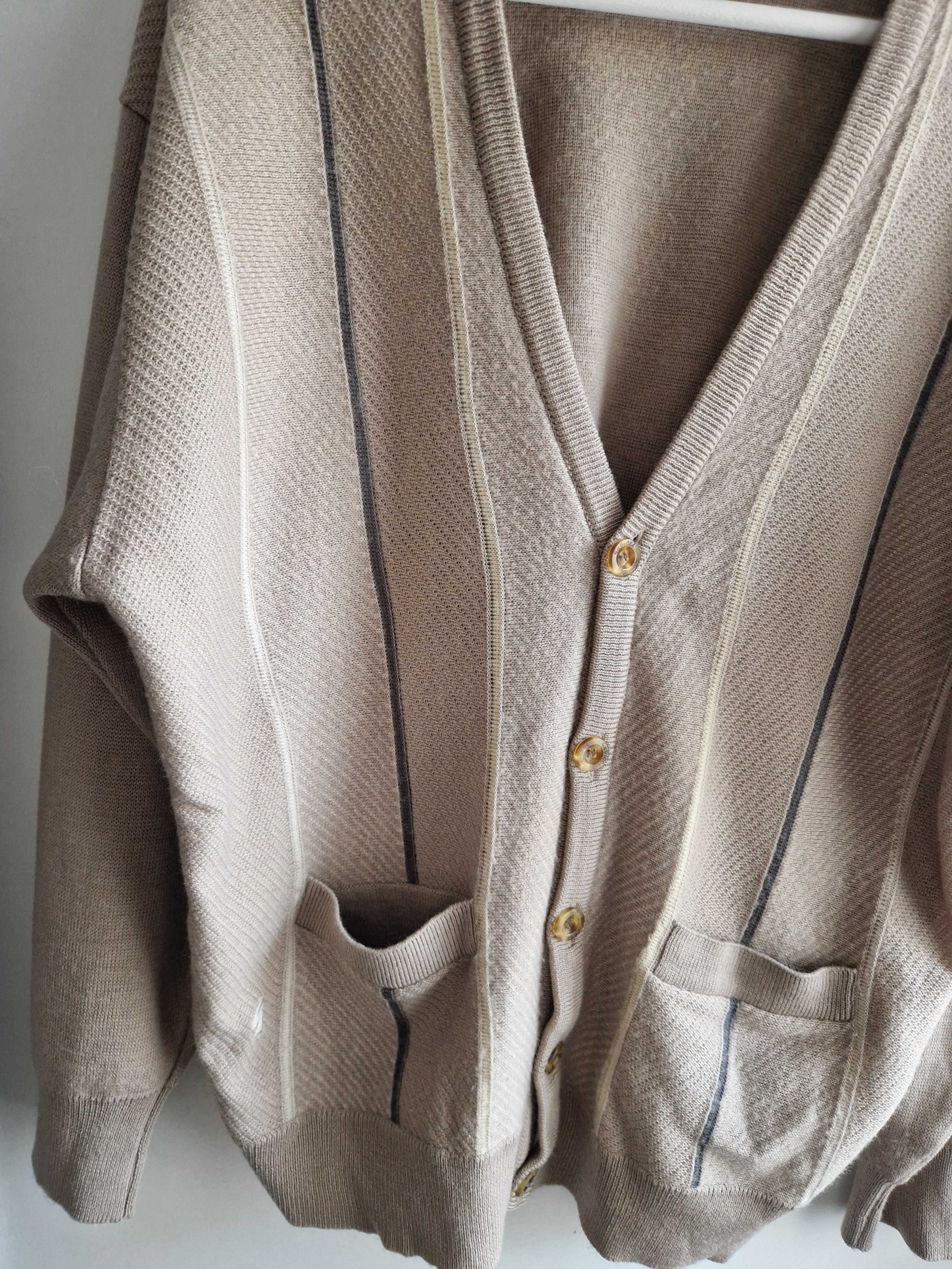 Beżowy sweter męski Gabicci z wełną XL vintage casualowy ciepły