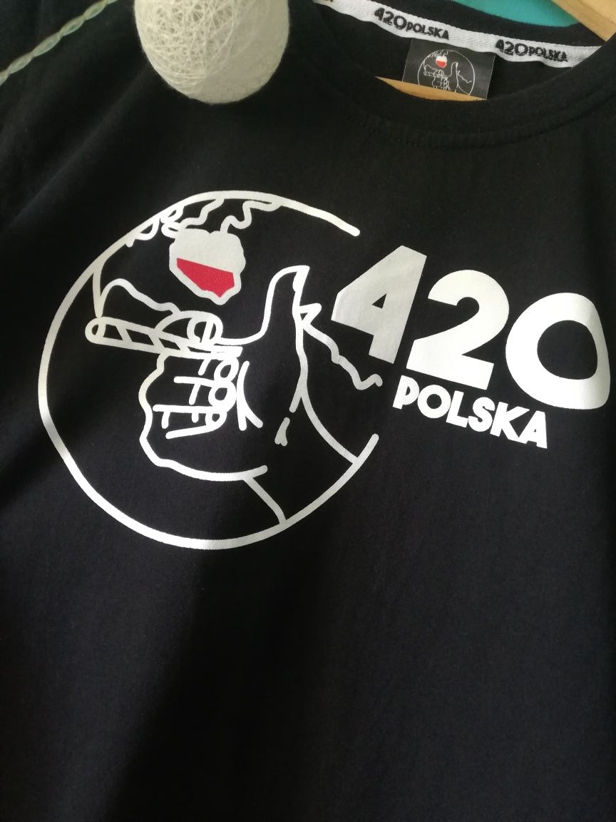 Nowa czarna koszulka 420 POLSKA M bawełna