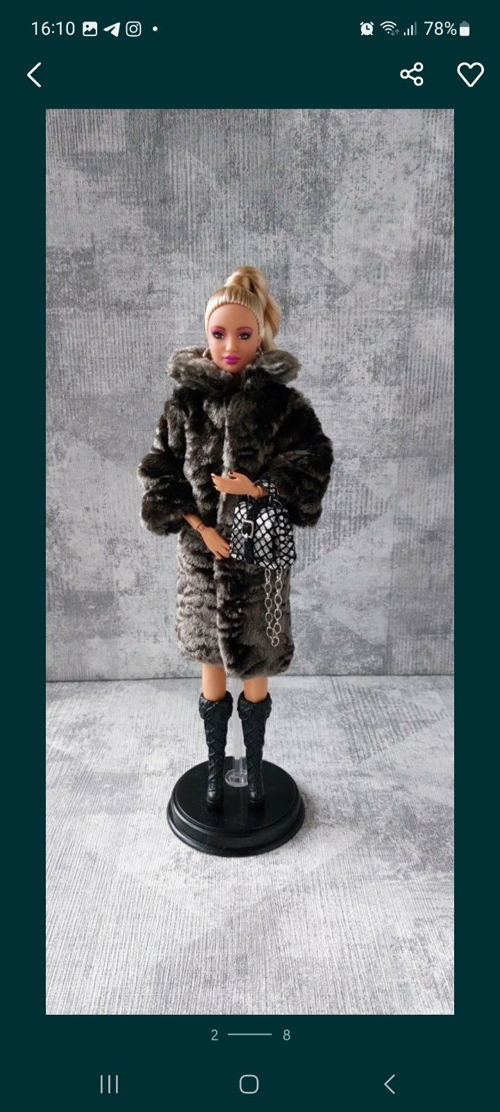 Модная  одежда  для Барби. Пальто.  Шубка. Сумка для куклы.