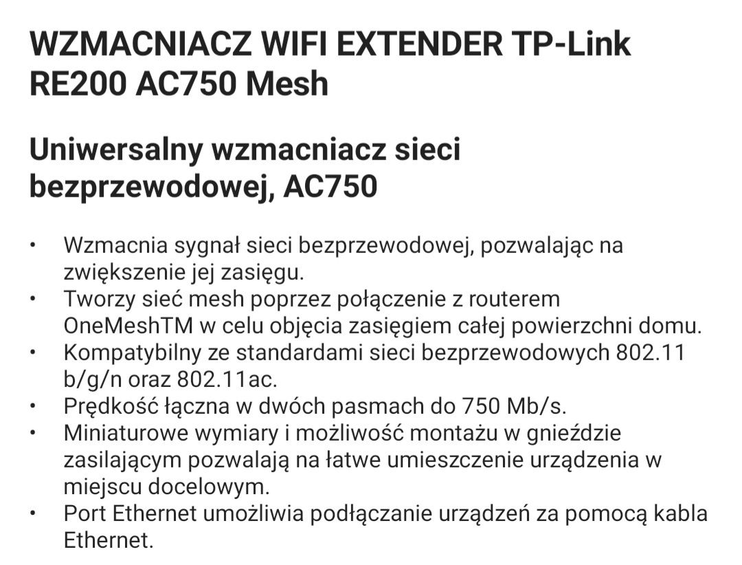 Wzmacniacz sygnału Wi-Fi TP-Link RE200