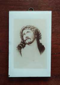 Przedwojenny obrazek za szkłem Chrystus w koronie cierniowej