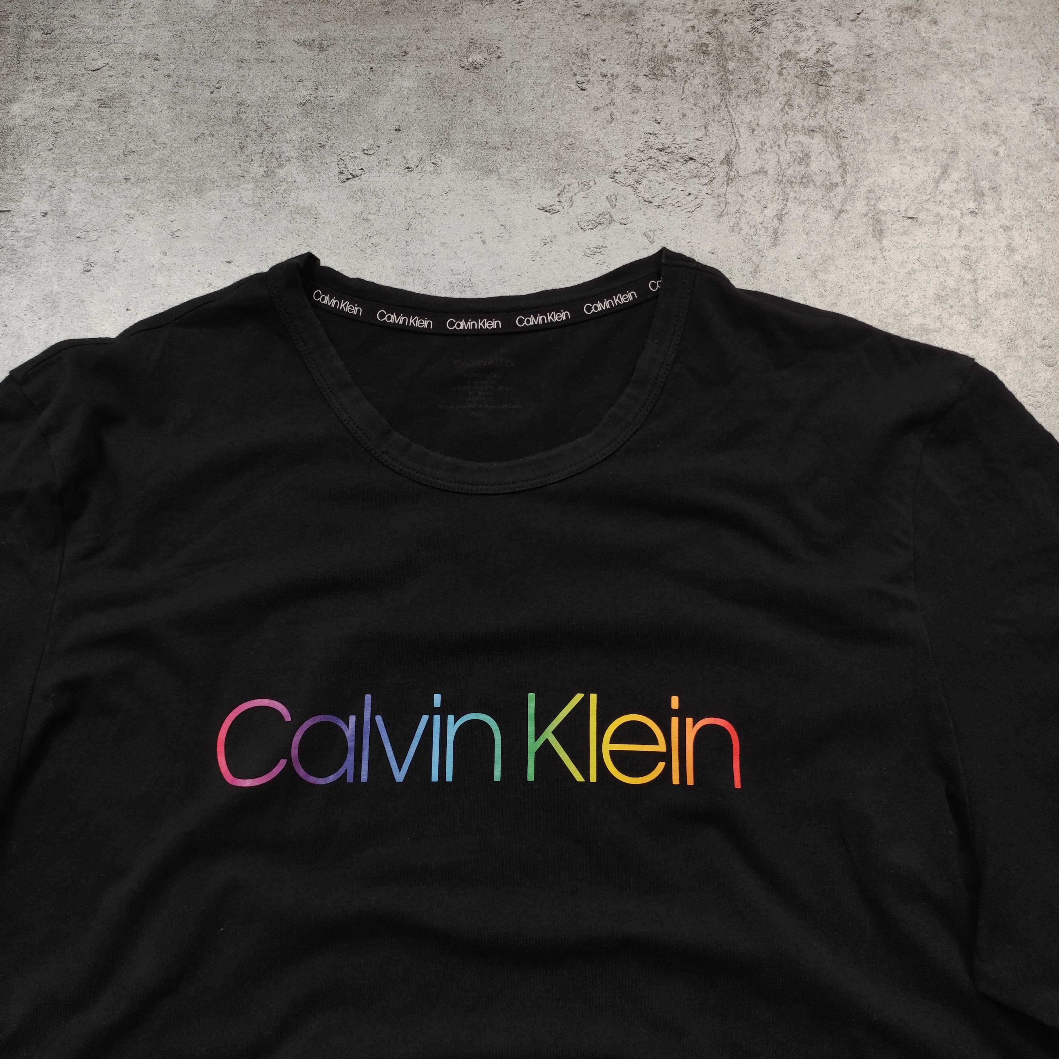 MĘSKA Koszulka Czarna Bawełna Duże Logo Calvin Klein PREMIUM Casual