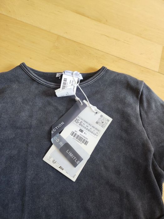 Bluzka - krótki top z długim rękawem, szary, Zara XS/S nowa z metką