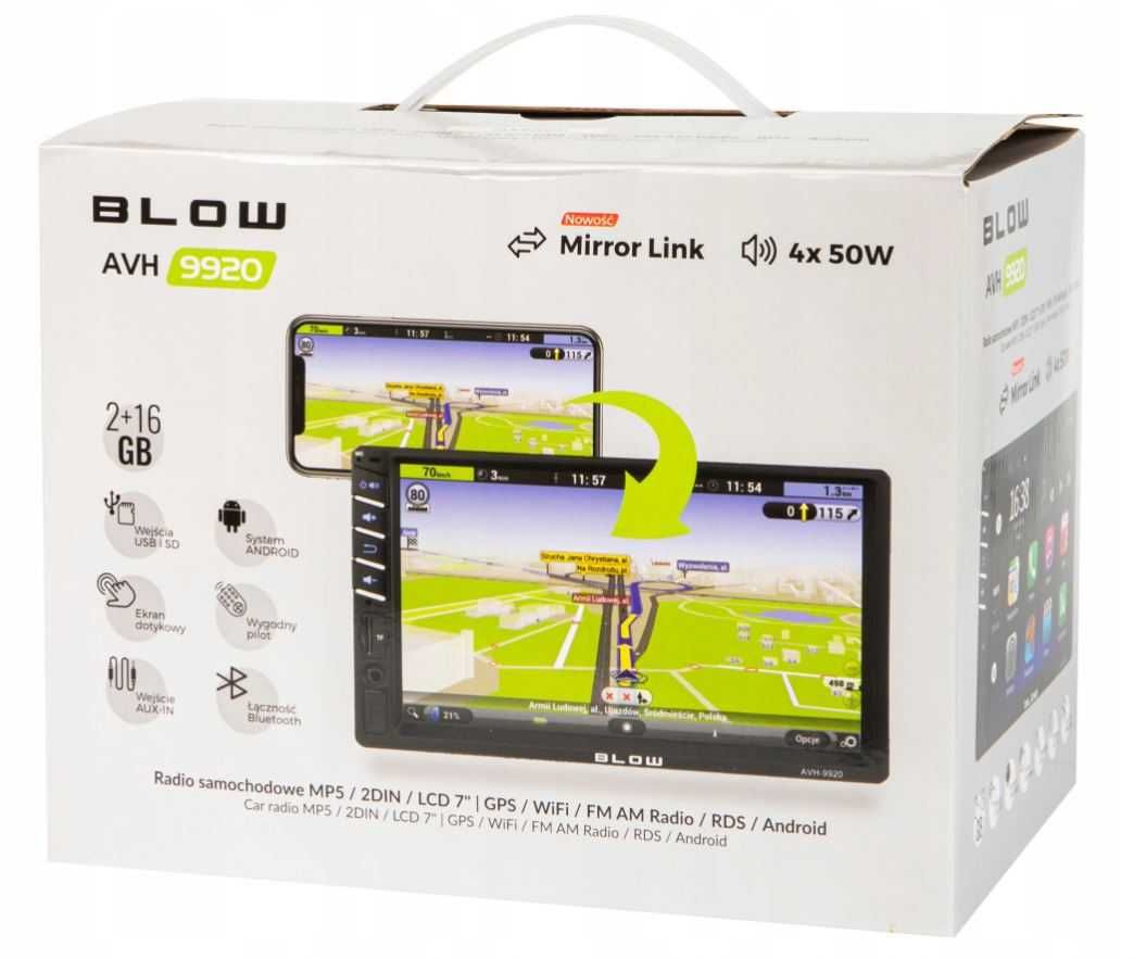 Radio Samochodowe BLOW Android WiFi 2DIN Nawigacja GPS USB 7 Kostk ISO