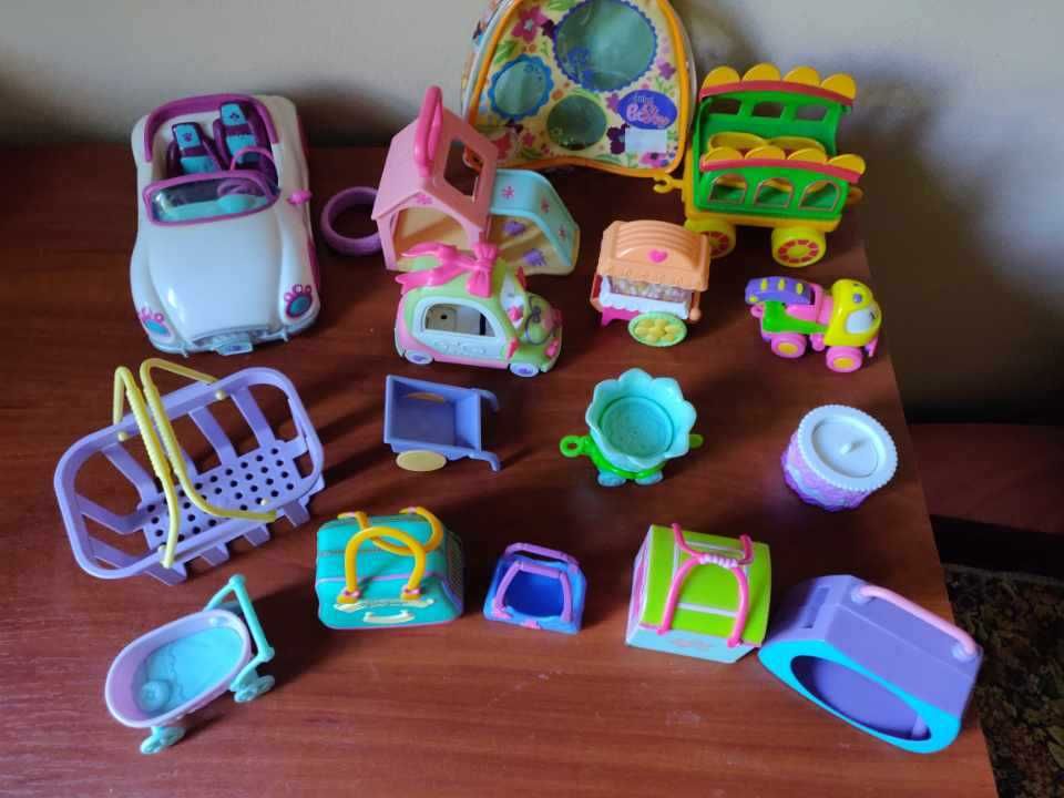 Ассорти детских игрушек для кукол, машинки, сумки, колясочка, горки
