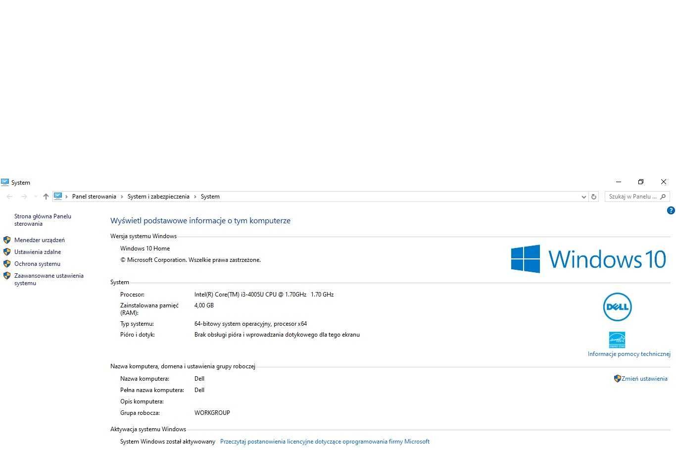 Laptop DELL z Windows 10