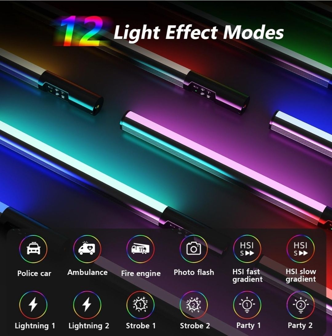 Heysliy Lampa RGB LED 2600mAh, Regulowana Jasność 2500K-9900K, 9 Kolor