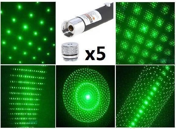 Зеленая Лазерная указка 5 в 1 LASER POINTER 1000 mW 5 насадок лазер