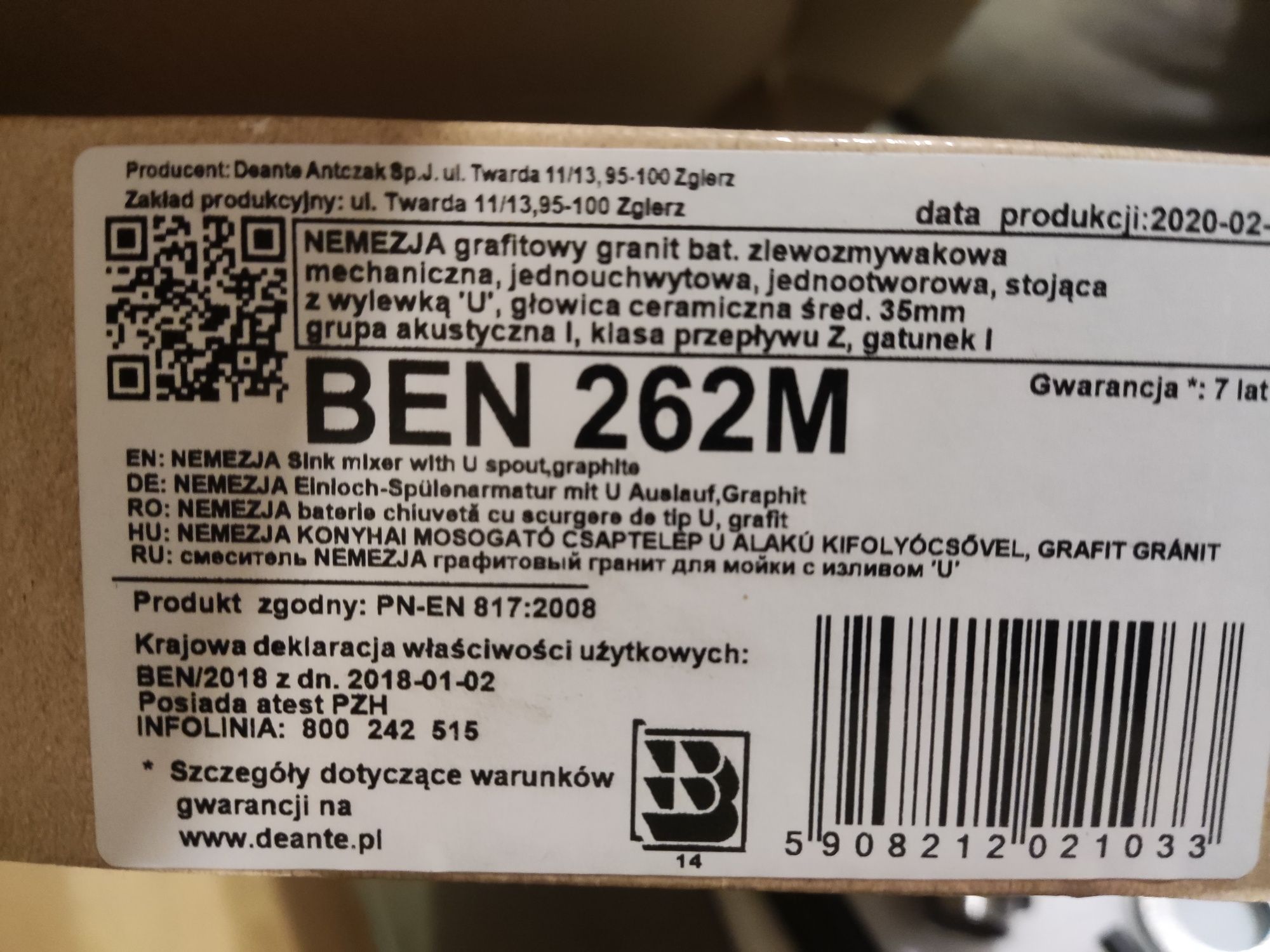 Bateria zlewozmywakowa deante BEN 262M