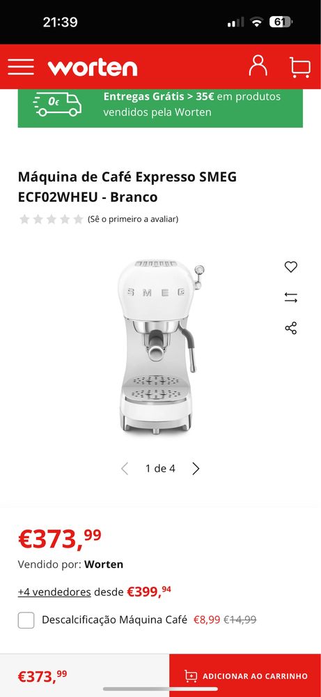 Máquina de café Smeg ECF02WHEU  expresso, Branca ( NOVA )