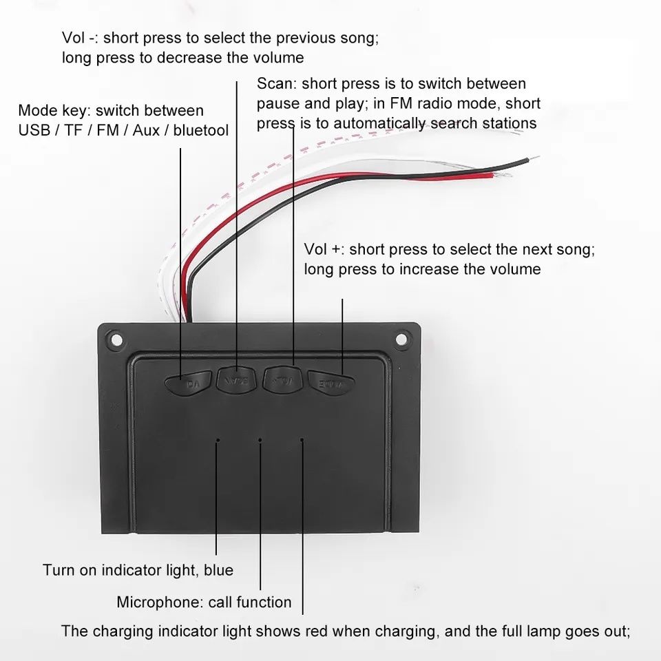 mp3- плеер Bluetooth декодер, усилитель 5W. FM, aux, микрофон