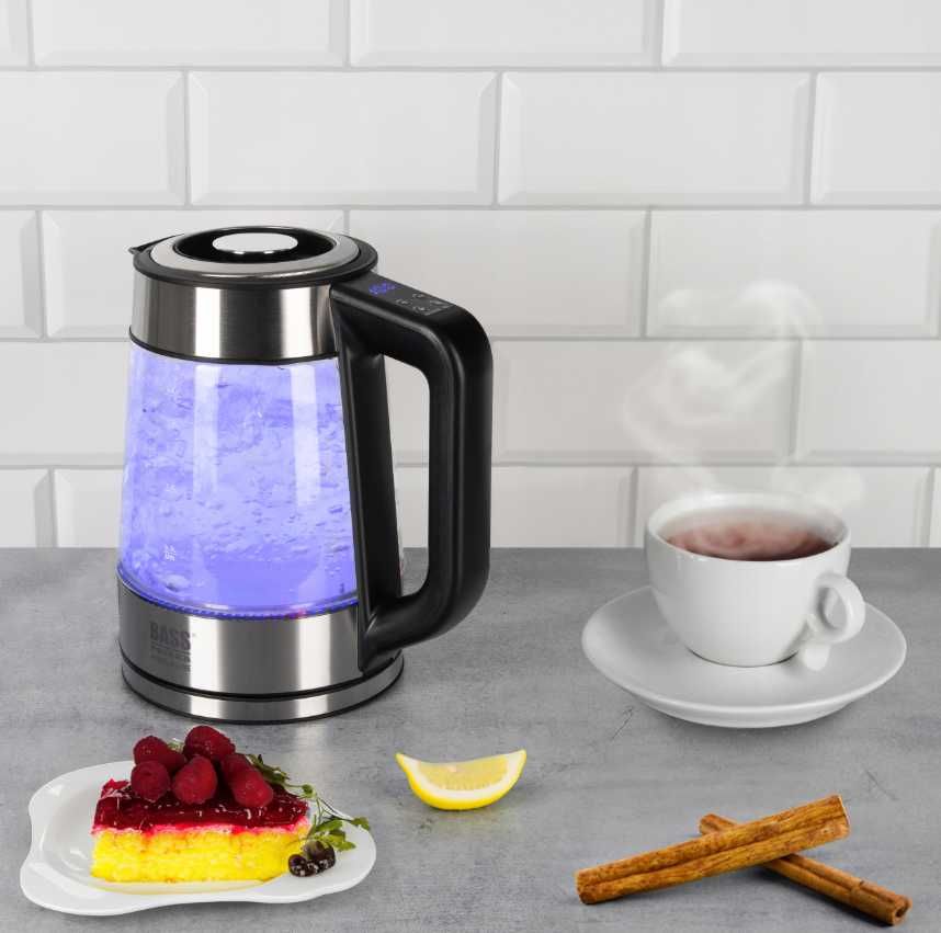 Czajnik elektryczny SZKLANY 1,7L 2200W reg TEMP bezprzewodowy led lcd