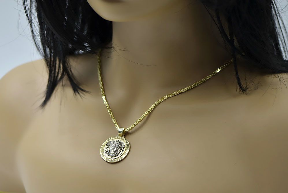 Złota zawieszka Meduza grecki wzór 14k łańcuszkiem cpn053ywS&cc014y G