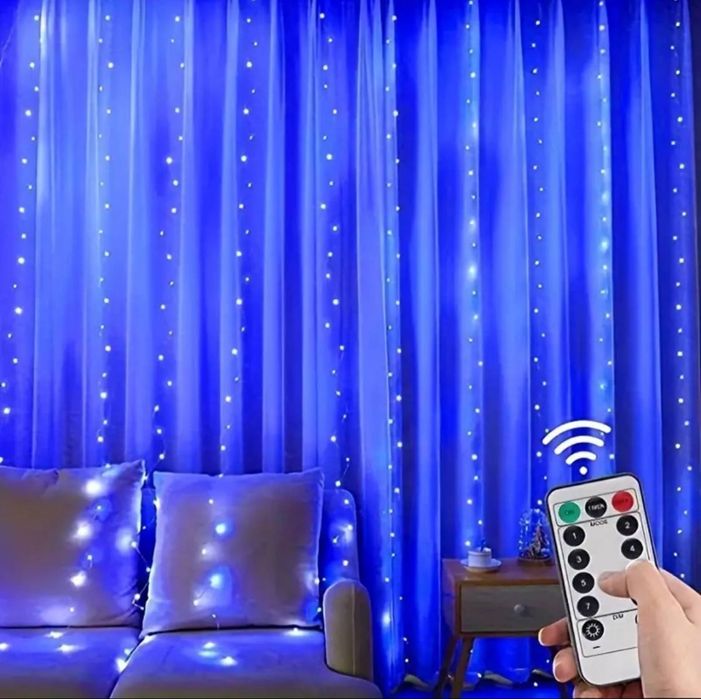 Штора гірлянда синя 3 на метри працює від повербанку